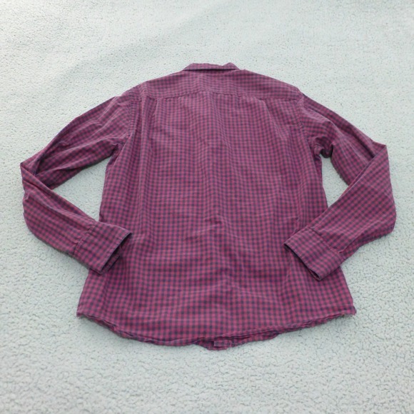 J.Crew Shirt Mens Medium Slim Fit Gingham Button Up Burgundy Navy Blue Cotton - Picture 2 of 9